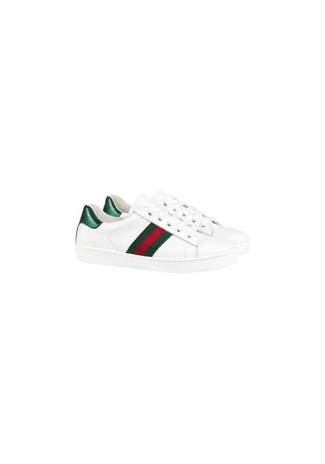 Sneakers Ace In Pelle Bianca Con Dettaglio Web GUCCI KIDS | 433148-CPWE09075